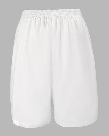 2 Pieces Outfit V Neck Button Front Flap Detail Vest Top and Casual Pockets Design Zipper Fly Elastic Back Waist Shorts Set