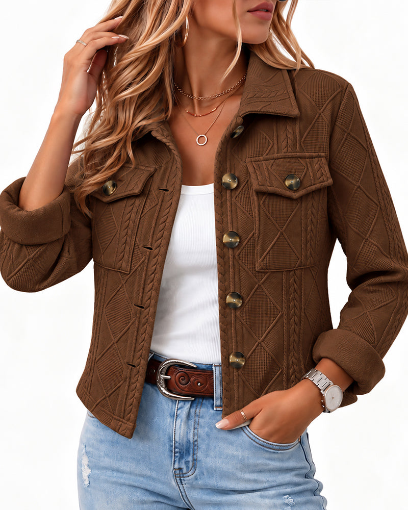 Women's Argyle Embossed Lapel Single Breasted Crop Coat