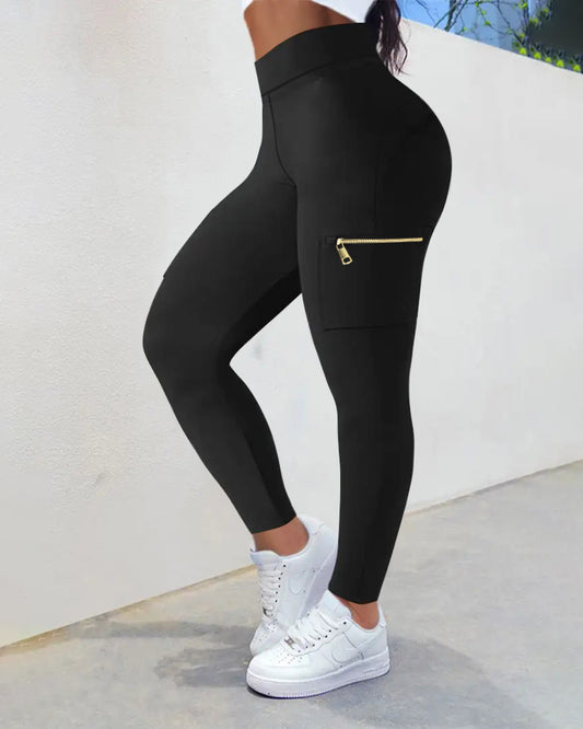 Zipper Pocket Slim Fit Yoga Pants Casual High Waist Workout Pants