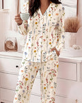 Women's Ditsy Floral Pajamas Set Long Sleeve Button Down Notched Collar Top and Straight Leg Pants Casual Sleepwear
