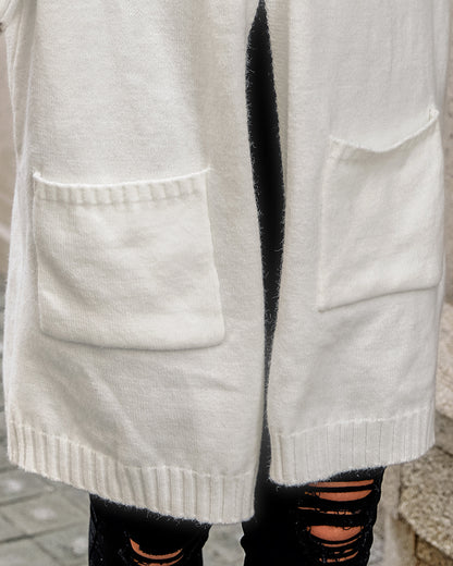 Letter Heart Pattern Long Cardigans Knitted Open Front Oversized Hooded Outerwear Sweater Coat