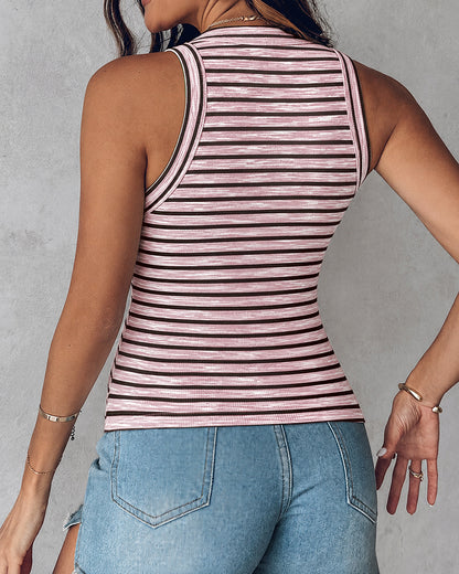 Women's Striped Racerback Tank Top Slim Fit Ribbed Sleeveless Top with Built in Bra