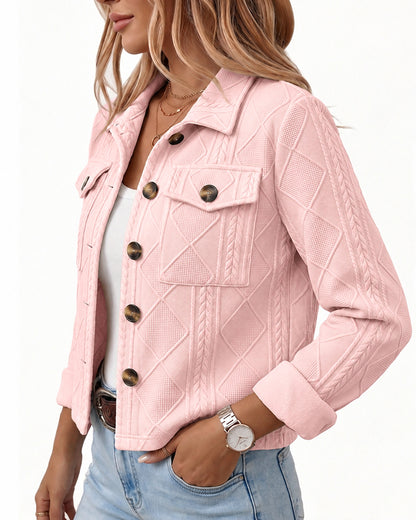 Women's Argyle Embossed Lapel Single Breasted Crop Coat