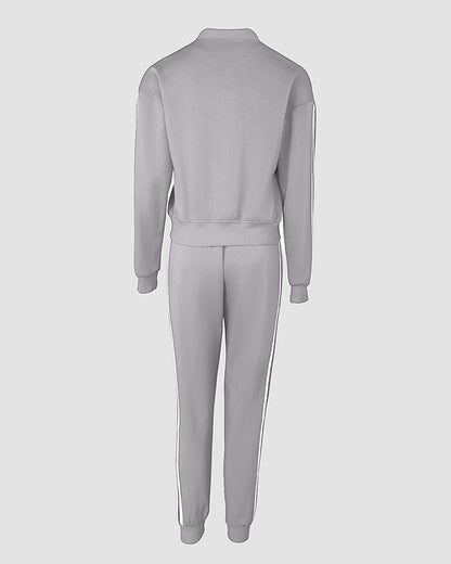 Conjunto de 3 piezas: abrigo con botones a presión delanteros, pantalones elásticos con cintura elástica, costuras delanteras y puños elásticos, y camiseta de tirantes; chándal casual con rayas laterales en contraste