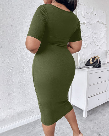 ChicMe Short Sleeve Bodycon Mid-Length Dress Square Neck Slim Fit Dress