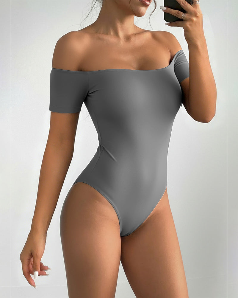Off Shoulder Short Sleeve Minimalist Slim Fit Bodysuit