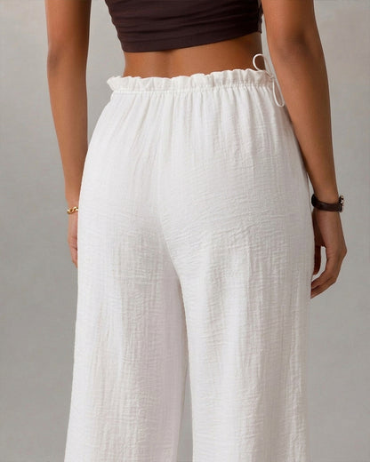 Women's High Waisted Wide Leg Pants Flowy Crinkle Casual Drawstring Lounge Trousers
