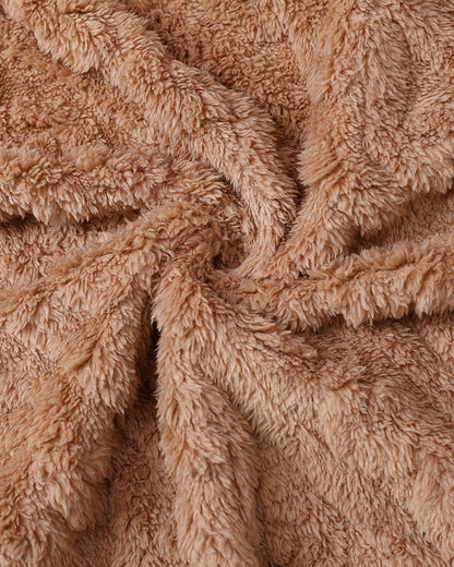 Cable Textured Lapel Neck Button Front Pocket Design Thermal Teddy Coat