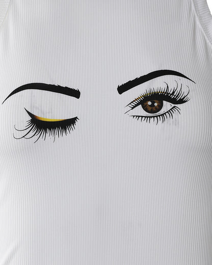 Eyelash Print Casual Tank Top
