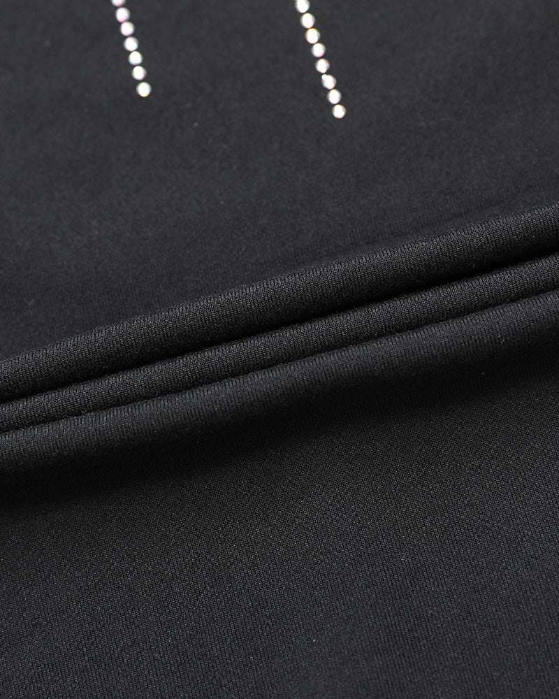 Mock Neck Long Sleeve Rhinestone Decor Top