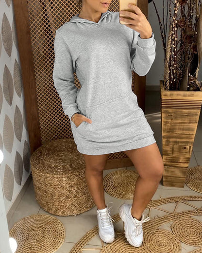 Women's Casual Hooded Sweatshirt Dress Loose Fit Long Sleeve Mini Dress with Pocket