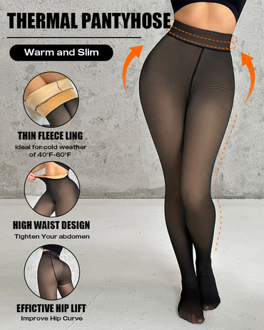ChicMe ShapeLift 2-Piece Magic Thick Fleece Lined Leggings High Waist Thermal Pantyhose Warm Leggings 3 Shades（Size Regular/Large/Extra Large）