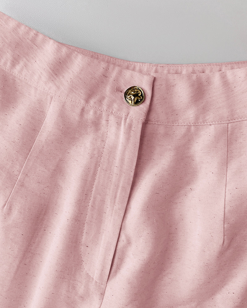 2 Pieces Outfits V Neck Sleeveless Button Front Vest Crop Top And Casual Zipper Fly Elastic Back Waist Wide Leg Pants Set