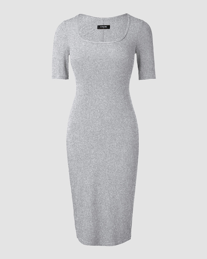 ChicMe Short Sleeve Bodycon Mid-Length Dress Square Neck Slim Fit Dress