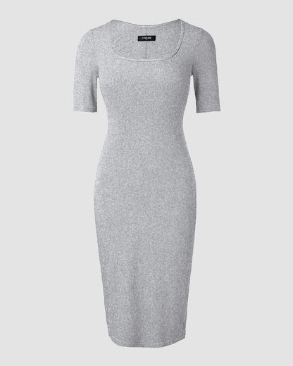ChicMe Short Sleeve Bodycon Mid-Length Dress Square Neck Slim Fit Dress