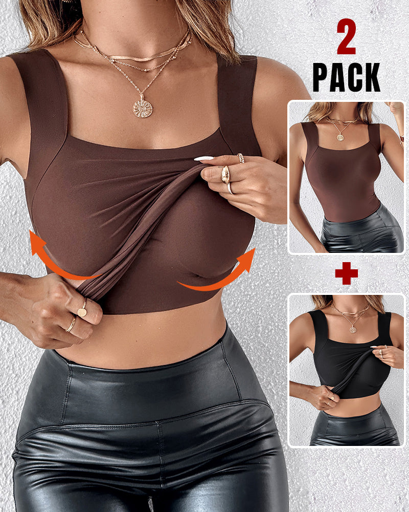 Chicme Contourx 2 Piece U Neck Shapewear Built Bra Tank High Strechy Sleeveless Slim Fit Tops Camisole