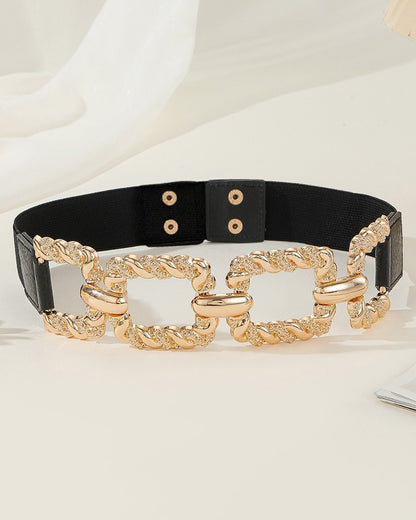 Chain Decor Buttoned Waist Belt Fashion Elastic Stretch Dress Belt Waistband