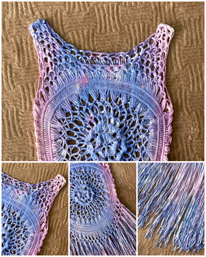 Women's Ombre Crochet Beach Cover Up Sleeveless Hollow Out Tassel Vacation Top