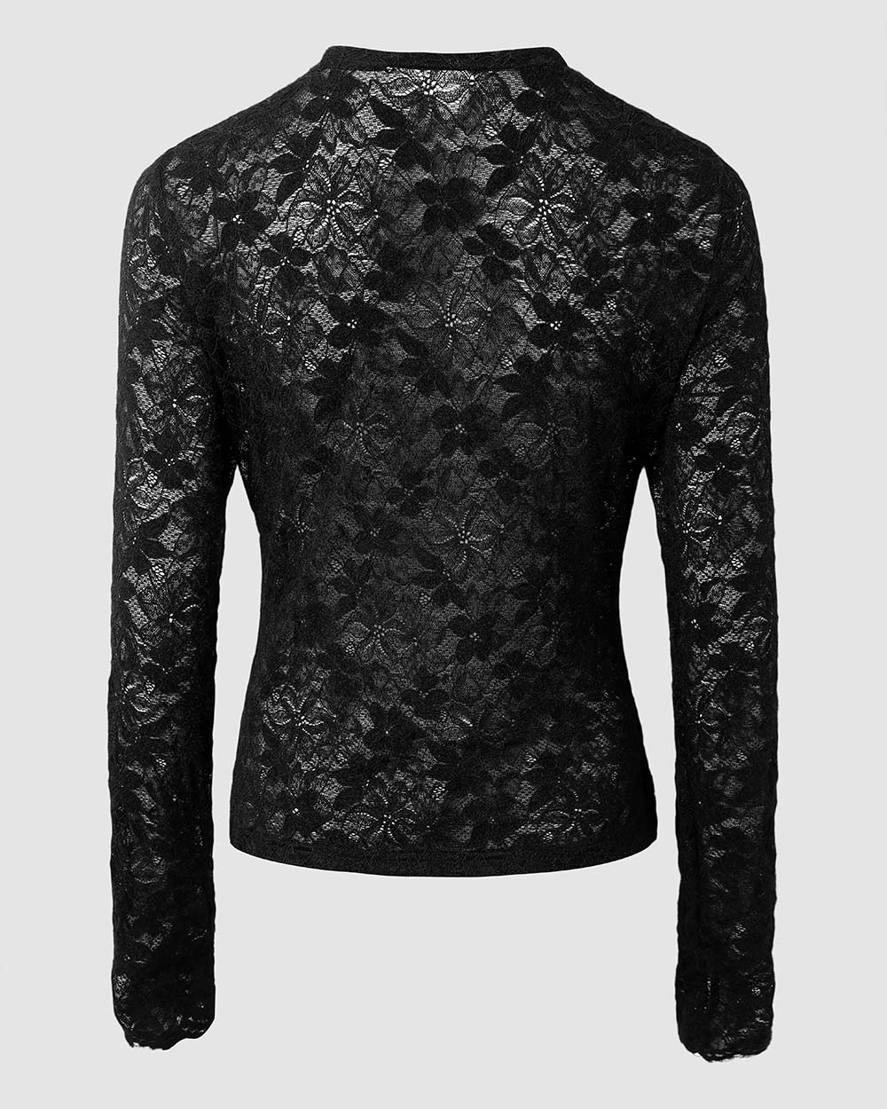 Women's Floral Sheer Lace Long Sleeve Top Crewneck Slim Fit Tee with Thumb Holes