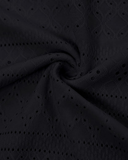 Sleeveless Ruched Cinched Waist Draped Bandeau Dress Eyelet Embroidery Slit Asymmetrical Hem Vacation Dress