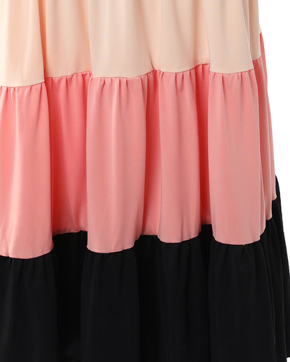 Spaghetti Strap Colorblock Ruched Ruffles Maxi Dress