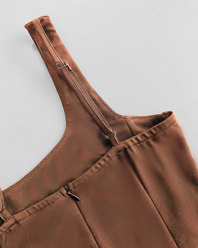 Sexy Square Neck Thick Strap Backless Slit Dress