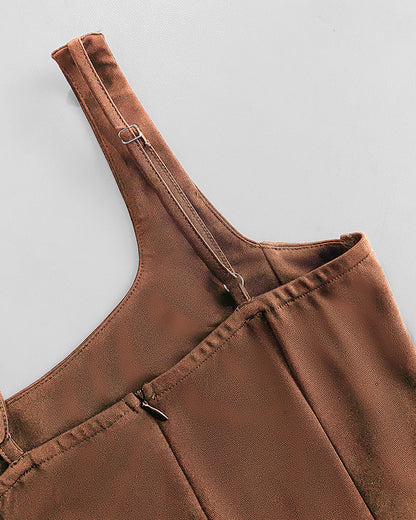 Sexy Square Neck Thick Strap Backless Slit Dress