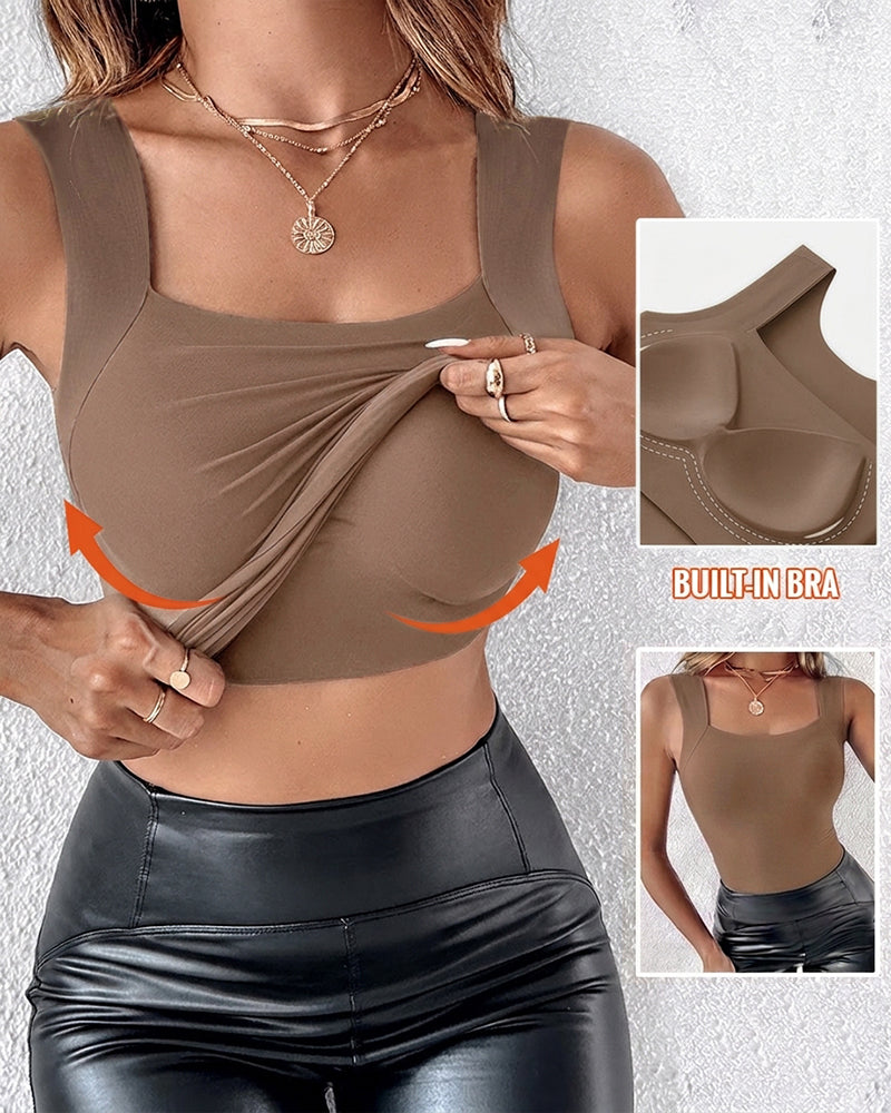 Ärmelloses Tanktop mit U-Ausschnitt, nahtlosem, schmalem Layering-Top und integriertem BH