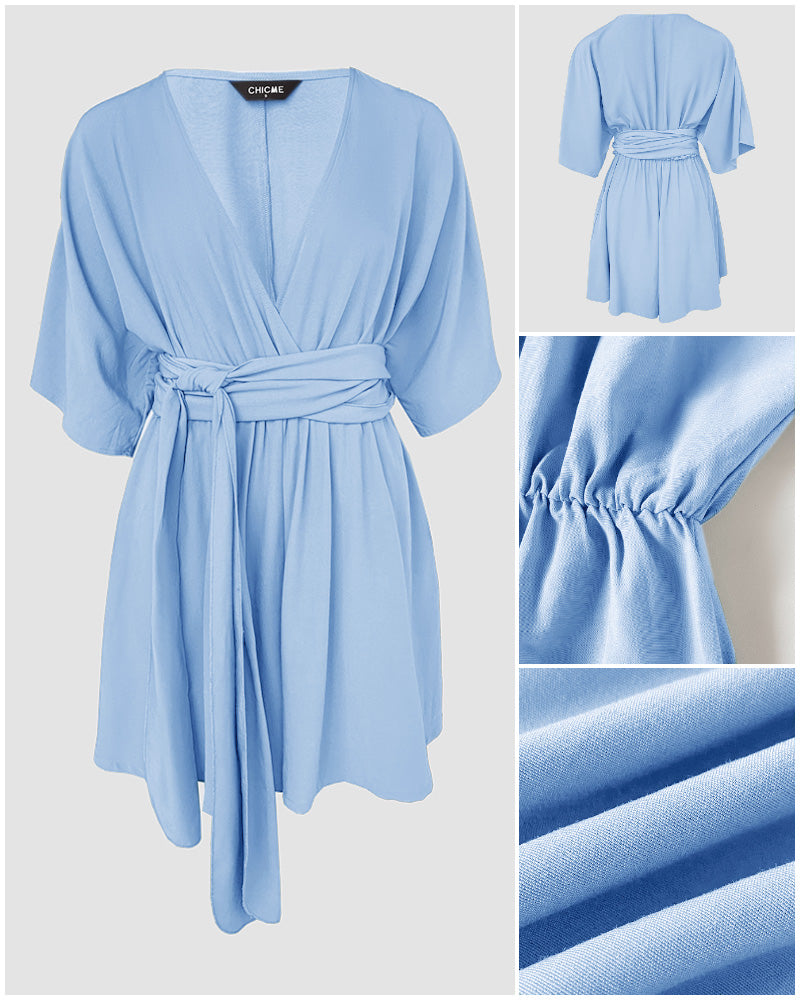 V-Neck Half Sleeve Tied Detail Romper
