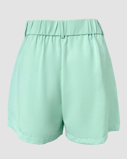 Bandeau Spaghetti Strap Golden-Button Back Shirred Top with Casual Shorts Set