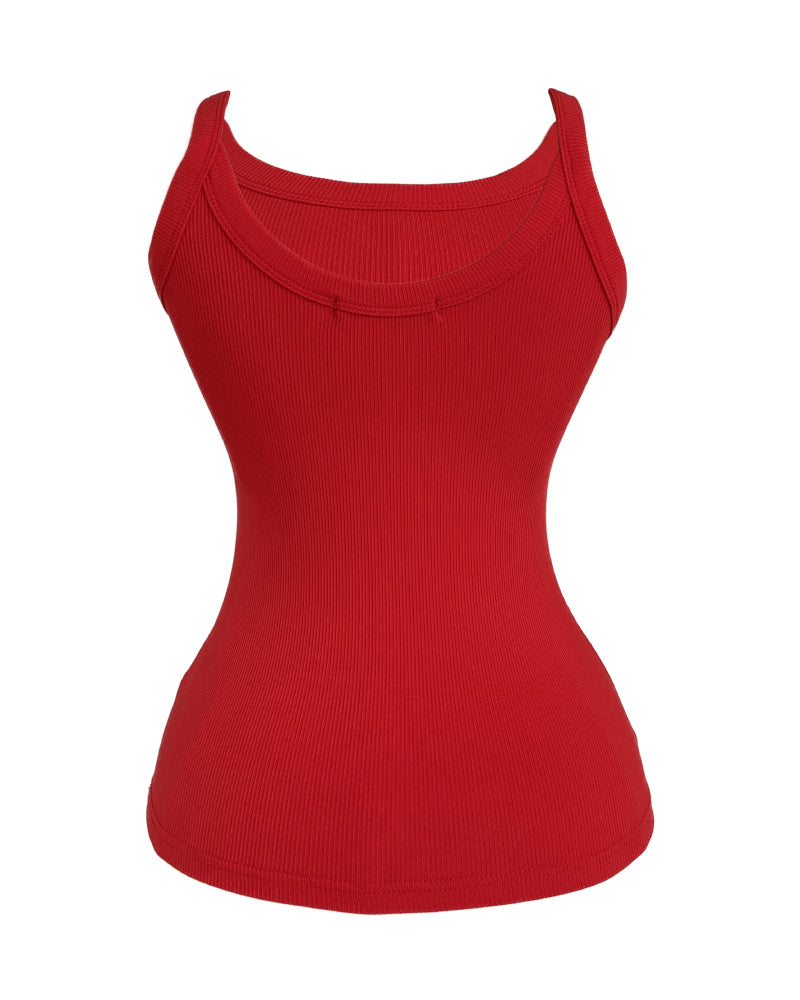 Scoop Neck Spaghetti Strap Ribbed Top Casual Sleeveless Slim Fit Tank