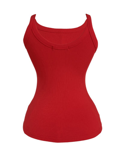 Scoop Neck Spaghetti Strap Ribbed Top Casual Sleeveless Slim Fit Tank