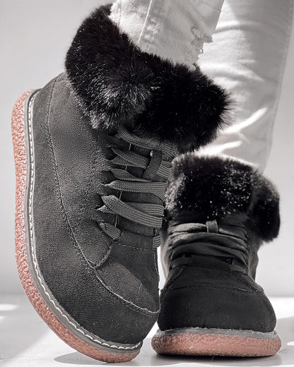 Fuzzy Detail Lined Lace-up Snow Boots