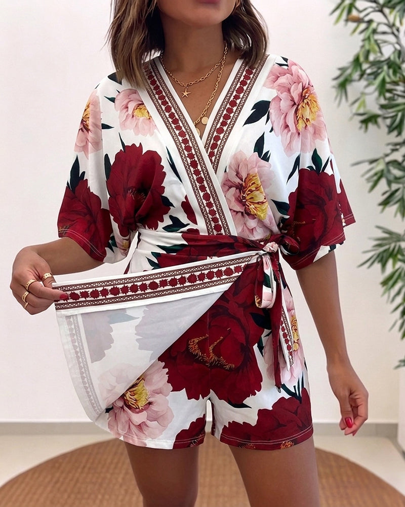 Elastane Floral Romper Jumpsuit – Chicme