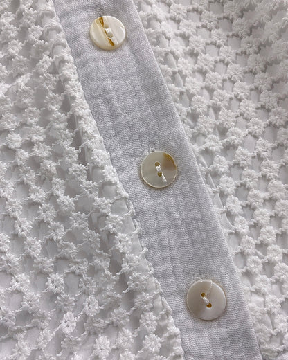 Notch Neck Roll Up Sleeve Lace Overlay Shirt Half Button Front Ruffle Hem Casual Top