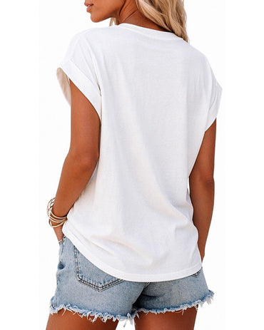 Women's Parrot Graphic Tee Loose Crewneck Cuffed Cap Sleeve T-Shirt Casual Top