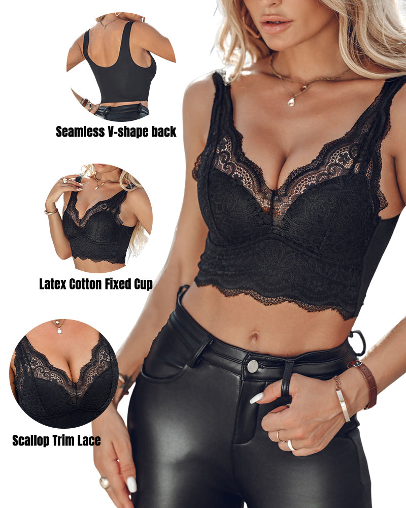 2-Pack Lace Scallop Trim Lace Bralette V-Neck Camisoles