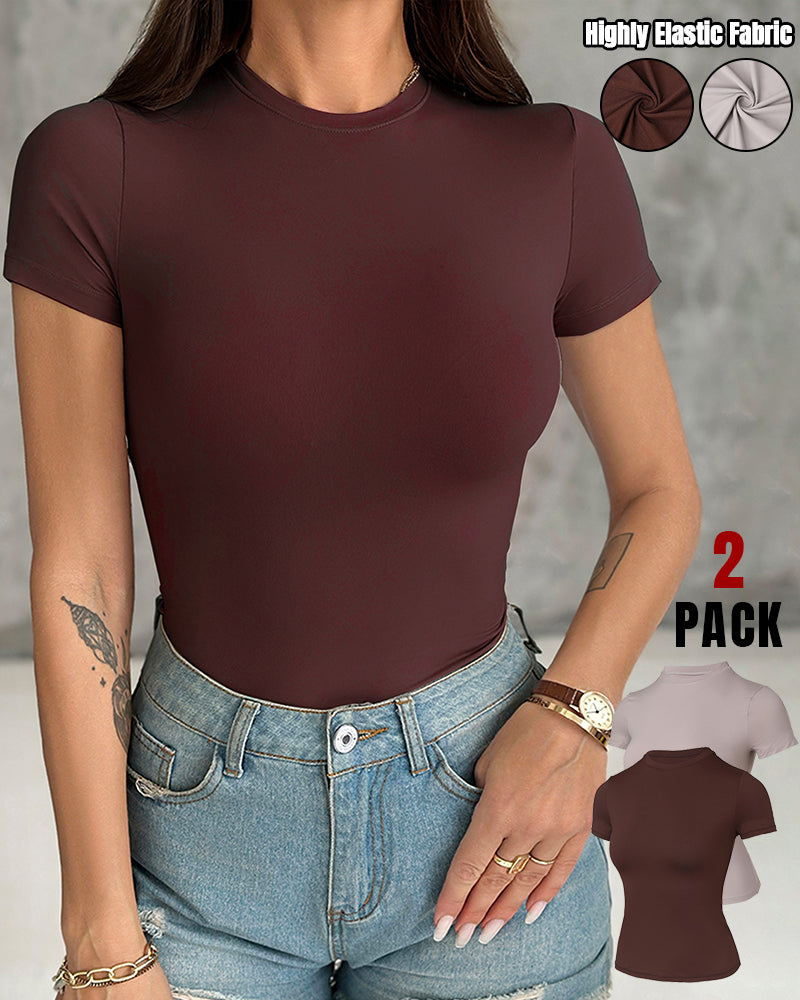 ChicMe ContourX 2-Pack Crewneck Short Sleeve Tee Slim Fit Basic T-Shirts