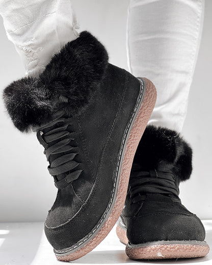 Fuzzy Detail Lined Lace-up Snow Boots
