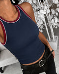 Women's Stretch Ribbed Vintage Contrast Trim Racerback Tank Top