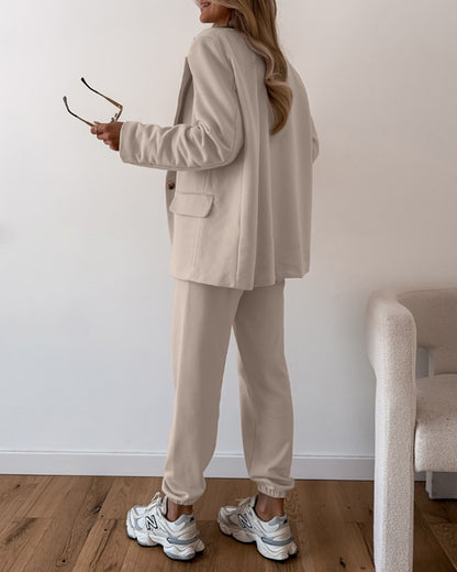 Shawl Collar Long Sleeve Blazer and Drawstring Pants Set