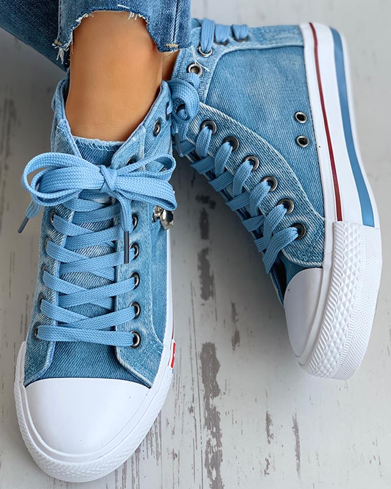 Lace-Up Skeleton Zipper Detail Casual Sneakers