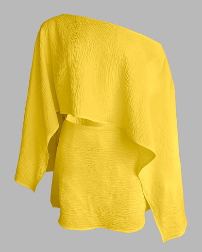 3 Pieces Outfit Solid Off Shoulder Split Sleeve Convertible Crop Top and Casual Elastic Waist Skorts Set With Bandeau(Without Belt)