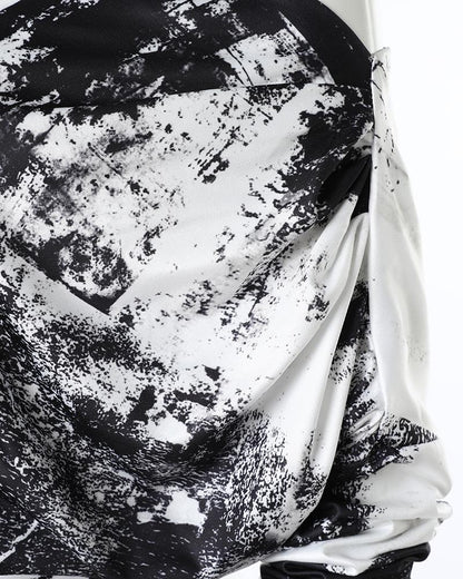 Tie Dye Print Skew Neck Wrapped Slit Wide Leg Jumpsuit