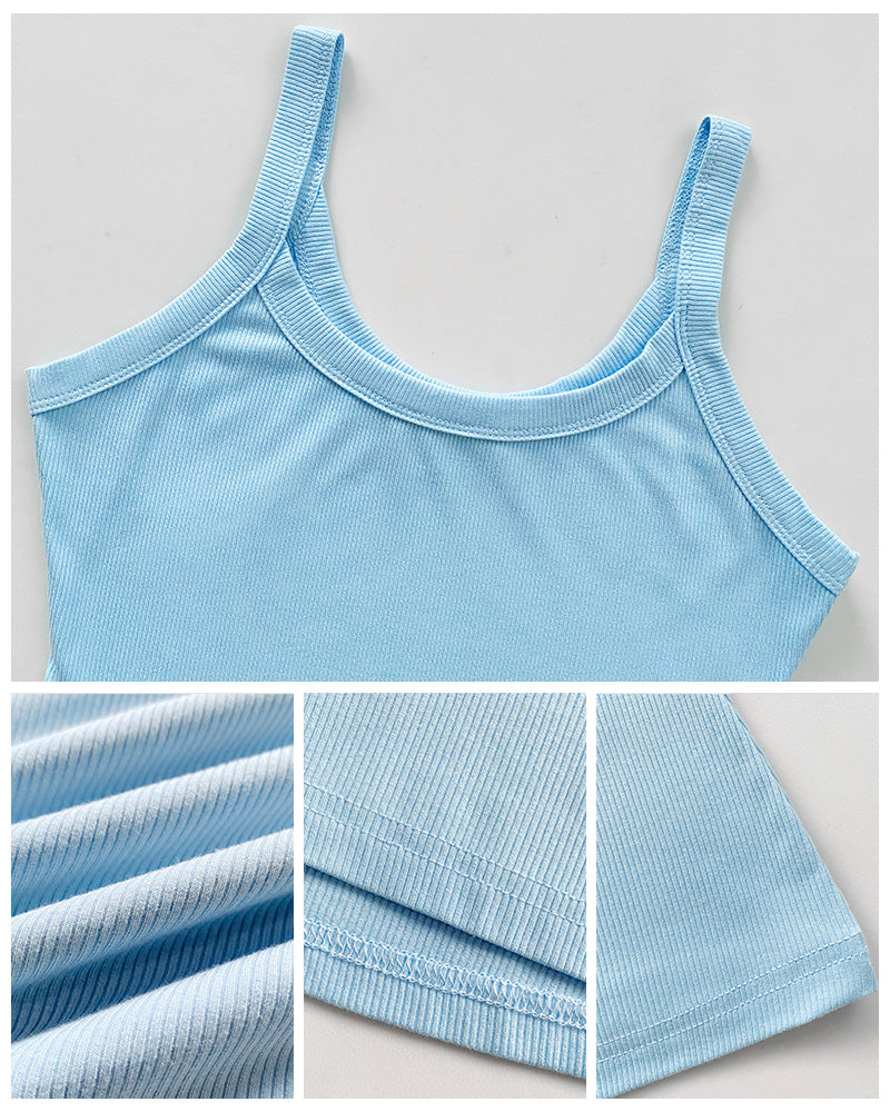 Scoop Neck Spaghetti Strap Ribbed Top Casual Sleeveless Slim Fit Tank