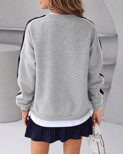 Women's Leopard Flocking Graphic Sweatshirt Crewneck Long Sleeve Pullover Casual Contrast Stripe Top