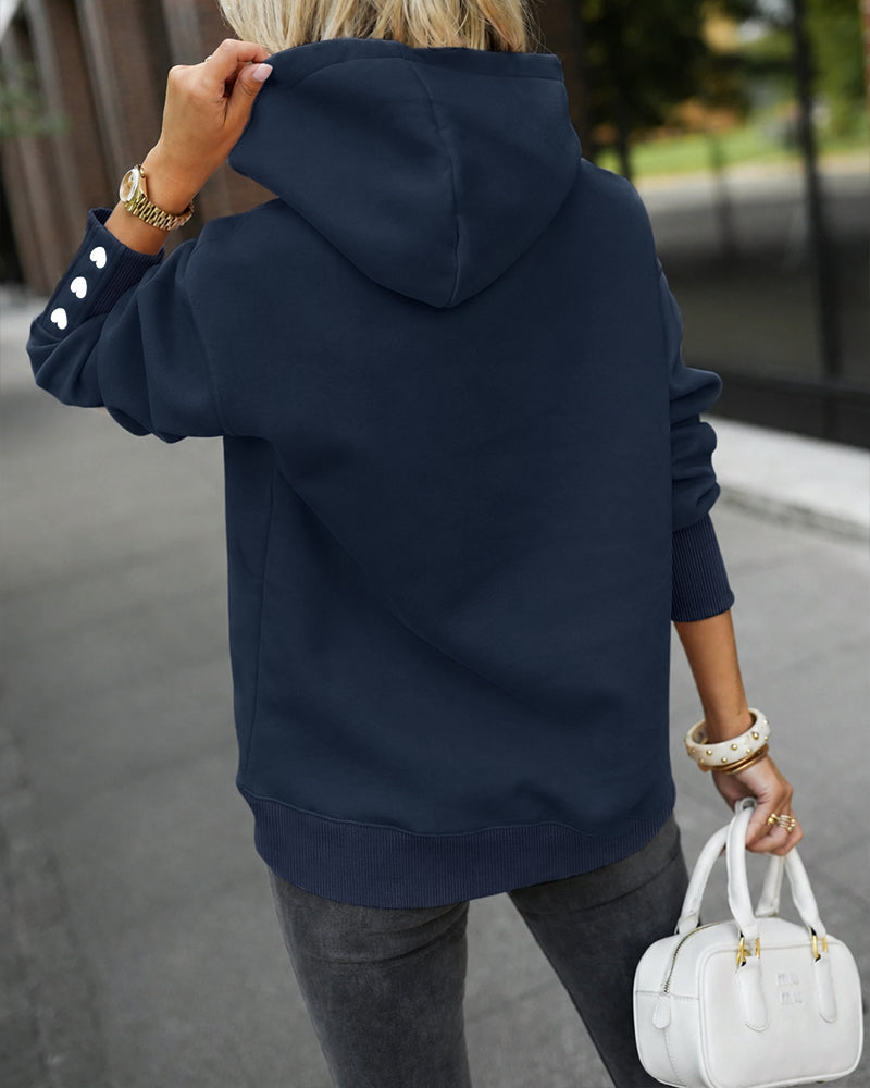 Women's Heart Print Pullover Hoodie Casual Loose Long Sleeve Sweatshirt with Kangaroo Pocket