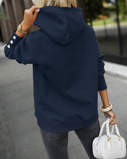 Women's Heart Print Pullover Hoodie Casual Loose Long Sleeve Sweatshirt with Kangaroo Pocket