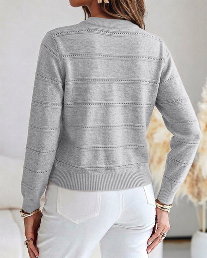 Women's Pearl Beaded Knit Cardigan Elegant Hollow Out Crop Sweater Casual Button Down Coat