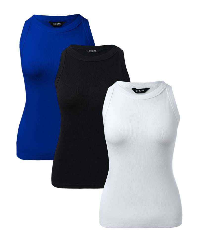 3 Pack Knit Round Neck Thick Strap Racerback Tank Tops(Without Pads)
